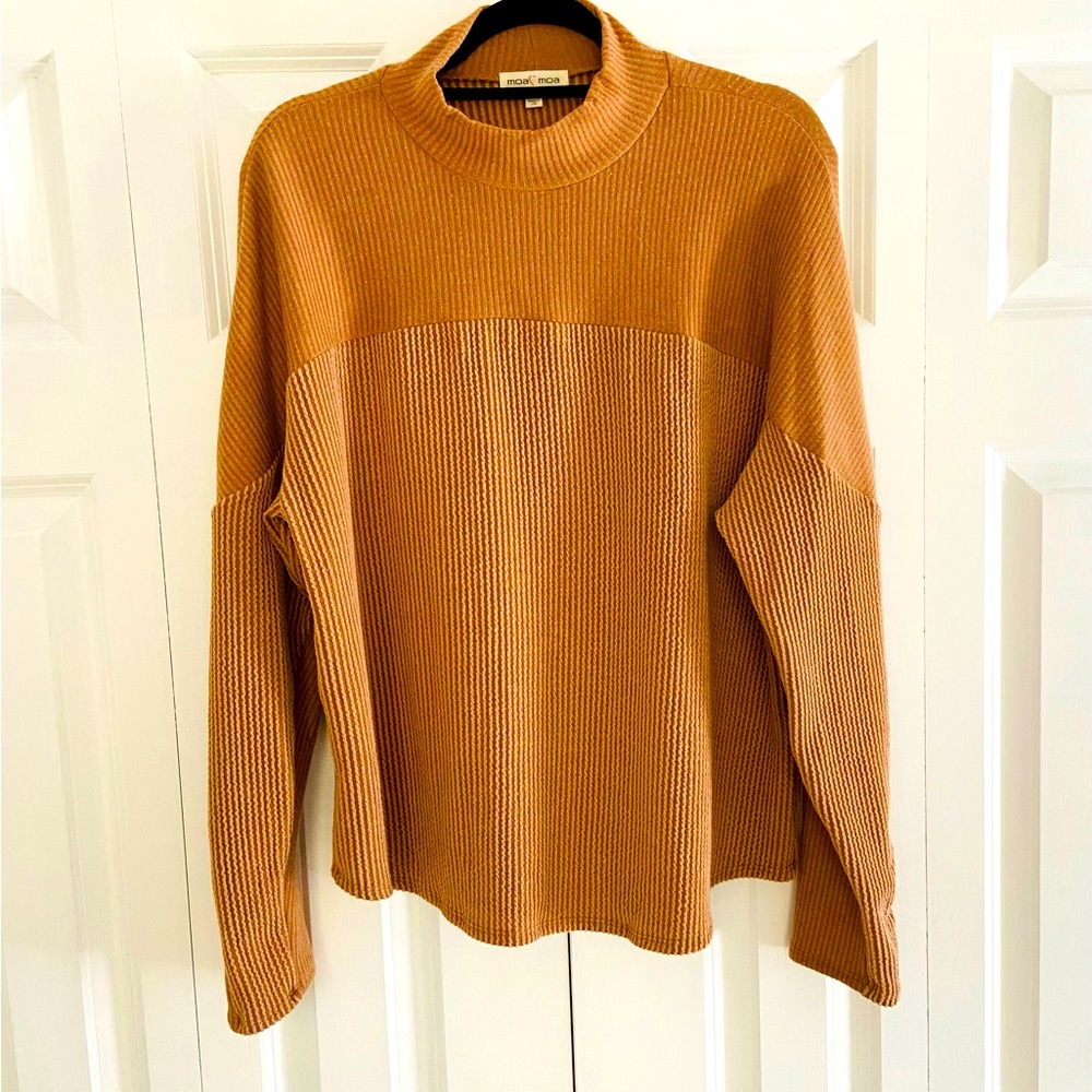 Moa Moa Top Long Sleeve Mock Neck Shirt Sz. XL Color Peanut Butter Brown